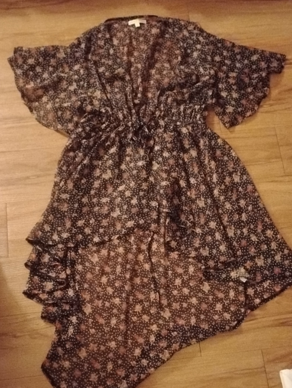 Floral High-Low Ruffle Tie Top